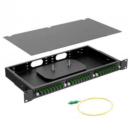 Кросс оптический стоечный LANMIR укомплектованный 12 розеток SC/APC 24 порта SM 9/125 OS2 1U черный
