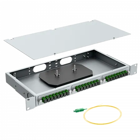 Кросс оптический стоечный LANMIR укомплектованный 12 розеток SC/APC 24 порта SM 9/125 OS2 1U серый